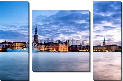 Вечерняя панорама Стокгольма с видом на дворцы Старого города (Швеция)