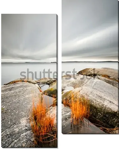 Модульная картина Великолепный пейзаж с валунами на берегу Стокгольмского архипелага (Швеция)