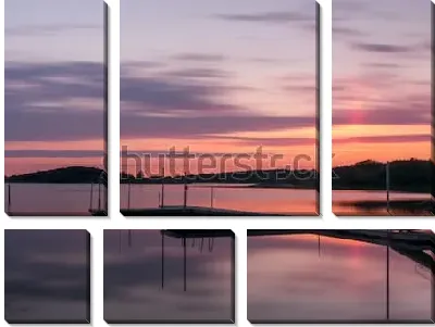 Модульная картина Великолепный красочный закат над плавучим причалом в Гётеборге (Швеция)