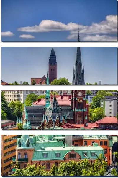 Модульная картина Великолепный городской пейзаж Гётеборга с разноцветными крышами и башнями соборов (Швеция)
