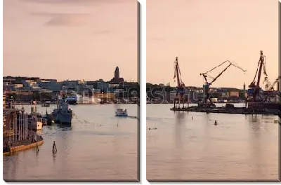 Модульная картина Красивая вечерняя панорама порта Гётеборга (Швеция)