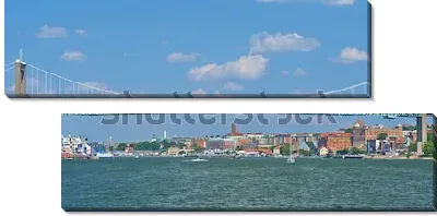 Модульная картина Панорама Гётеборга с подвесным мостом на первом плане (Швеция)