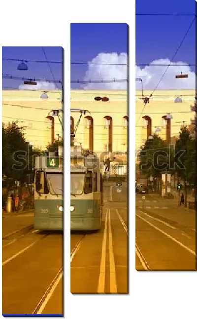 Модульная картина Традиционный трамвай на улицах Гётеборга (Швеция)