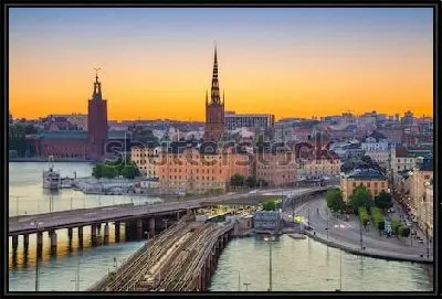 Картина Великолепный городской пейзаж вечернего Стокгольма (Швеция)