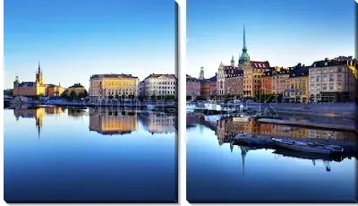 Красивая набережная Старого города утреннего Стокгольма