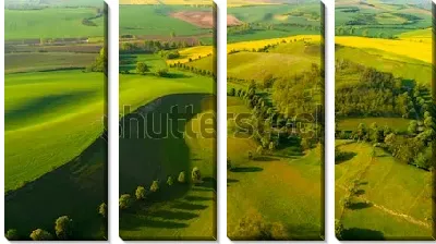 Модульная картина Великолепная панорама с жёлто-зелёными холмами и полями Моравии (Чехия)