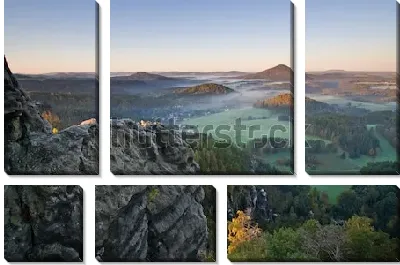 Модульная картина Великолепная панорама скалистых гор и лесов Чешской Швейцарии - чешской части Эльбских Песчаниковых гор