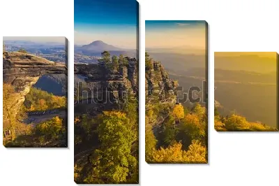 Фантастический осенний пейзаж с Правчицкими воротами на восходе солнца (Чехия)