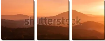 Модульная картина Великолепный оранжевый закат над горными хребтами в Чешской Швейцарии