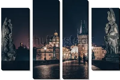 Замки и статуи ночной Праги в красивой подсветке