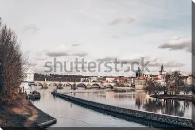 Постер Панорама Праги с видом на Карлов Мост и Старый город на набережной Влтавы