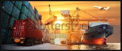 Картина Яркий фото-коллаж на тему логистики и перевозки контейнерных грузов на различном транспорте