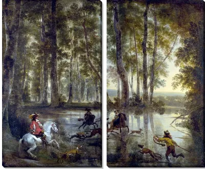 Картина Охота на оленей в лесу (A Stag Hunt in a Forest)