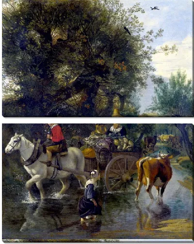 Картина Пастух с лошадью и телегой (A Cowherd passing a Horse and Cart in a Stream)
