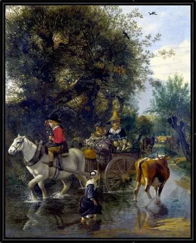 Картина Пастух с лошадью и телегой (A Cowherd passing a Horse and Cart in a Stream)