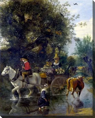 Картина Пастух с лошадью и телегой (A Cowherd passing a Horse and Cart in a Stream)