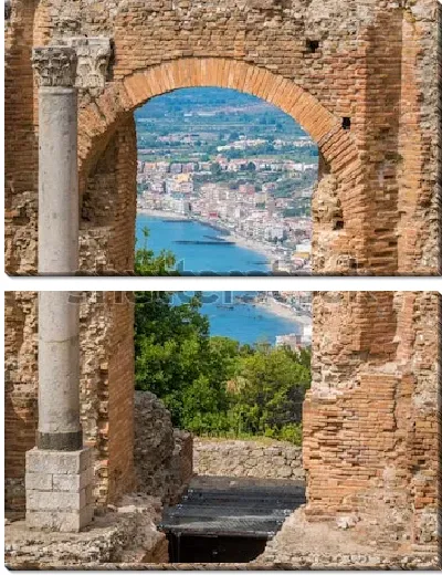 Модульная картина Живописные руины античного греческого театра в Таормине (Сицилия, Южная Италия)