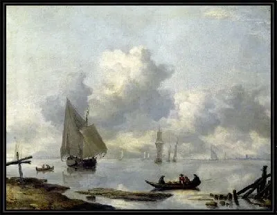 Суда при легком ветре возле города (- Vessels in Light Airs on a River near a Town)