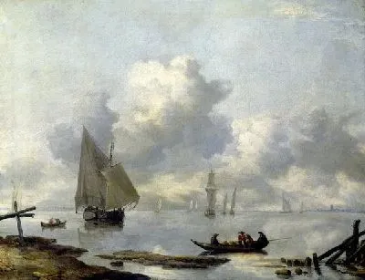 Суда при легком ветре возле города (- Vessels in Light Airs on a River near a Town)