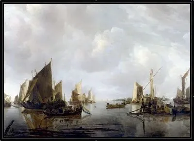 Голландские суда в штиль (A River Scene with Dutch Vessels Becalmed)