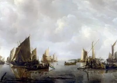 Голландские суда в штиль (A River Scene with Dutch Vessels Becalmed)