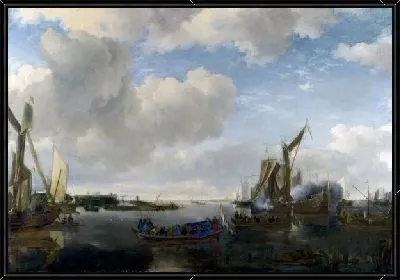 Салют на реке (A River Scene with a Dutch Yacht firing a Salute)