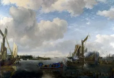 Салют на реке (A River Scene with a Dutch Yacht firing a Salute)