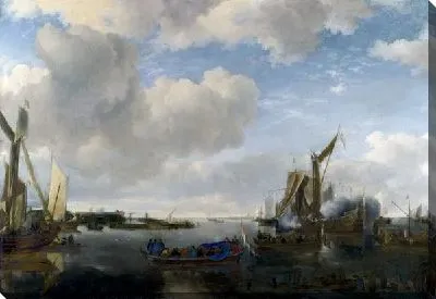 Картина Салют на реке (A River Scene with a Dutch Yacht firing a Salute)