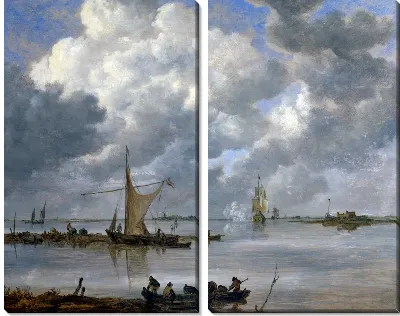 Лиман с рыбацкими лодками и двумя фрегатами (An Estuary with Fishing Boats and Two Frigates)