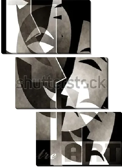 Модульная картина Театральный плакат с масками комедии и трагедии в винтажном стиле