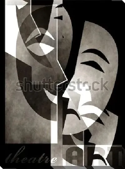 Постер Театральный плакат с масками комедии и трагедии в винтажном стиле