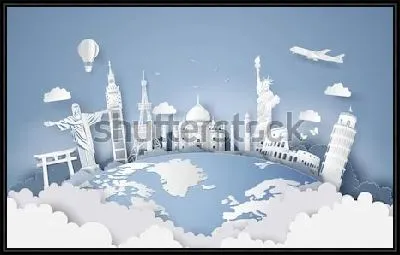 Картина Композиция на  тему туризма с памятниками мировой культуры на земном шаре