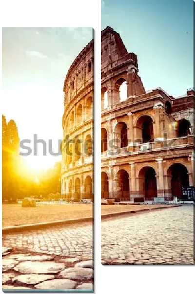 Модульная картина Туристическая достопримечательность Рима - руины древнего Колизея в лучах закатного солнца