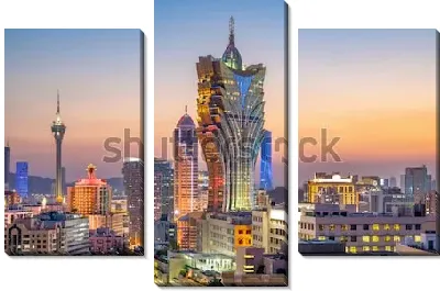 Модульная картина Великолепная панорама вечернего Макао с небоскрёбами и башнями (Китай)