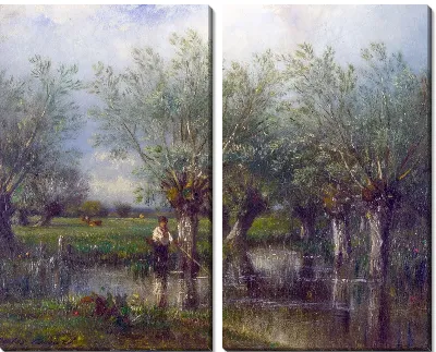 Картина Ивы и рыбак (Willows, with a Man Fishing)