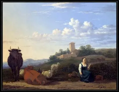 Женщина с домашним скотом (A Woman with Cattle and Sheep in an Italian Landscape)