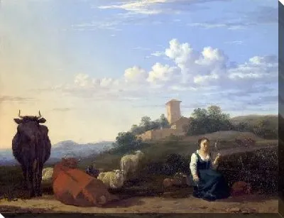 Женщина с домашним скотом (A Woman with Cattle and Sheep in an Italian Landscape)