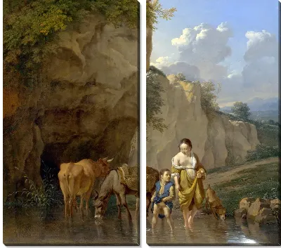 Картина Женщина и мальчик с животными (A Woman and a Boy with Animals at a Ford)