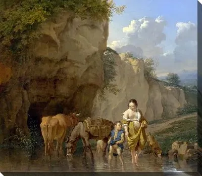 Женщина и мальчик с животными (A Woman and a Boy with Animals at a Ford)