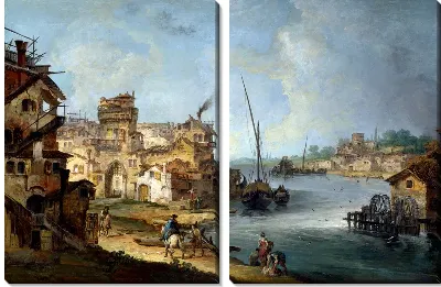 Картина Люди рядом с рекой (Buildings and Figures near a River with Shipping)