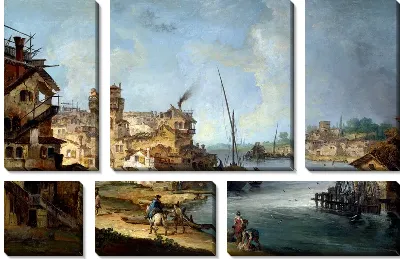 Картина Люди рядом с рекой (Buildings and Figures near a River with Shipping)