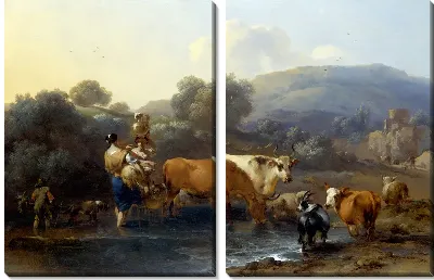 Картина Крестьяне с крупным рогатым скотом (Peasants with Cattle fording a Stream)