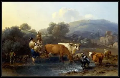 Картина Крестьяне с крупным рогатым скотом (Peasants with Cattle fording a Stream)
