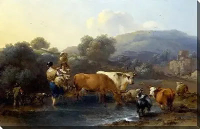 Картина Крестьяне с крупным рогатым скотом (Peasants with Cattle fording a Stream)