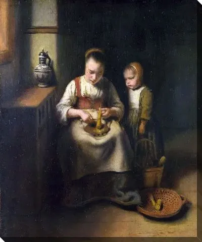 Картина Женщина чистит пастернак (A Woman scraping Parsnips, with a Child standing by her)
