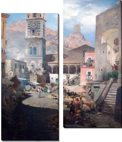 Картина Рынок в Амаьфи (Oswald Achenbach Marktplatz Amalfi)