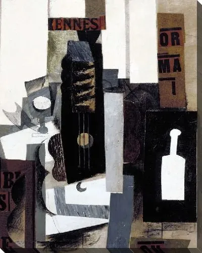 Постер Стакан, гитара и бутылка (Glass, Guitar, and Bottle)
