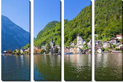 Модульная картина Деревня у озера №2