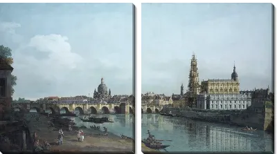 Картина Дрезден, вид с правого берега Эльбы, под мостом Августа