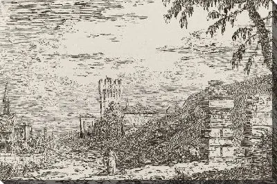 Картина Пейзаж с башней и двумя разрушенными колоннами [слева]